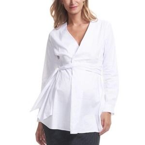 Soon Maternity Maternity Wrap V-Neck Dress Shirt - White